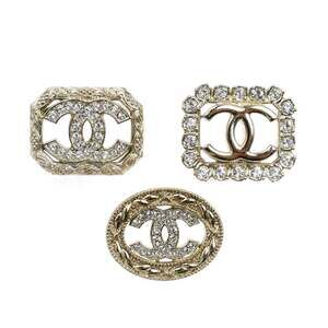 CHANEL Metal Rhinestone Coco Mark 3-Piece Brooch Set for Women
